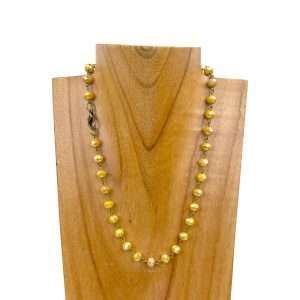 NKZ231116-41 17 Inches copper metal chain with green face cut crystal beads Necklace