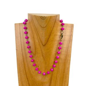 NKZ231116-48 17 Inches copper metal chain with green face cut crystal beads Necklace