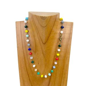 NKZ231116-48 17 Inches copper metal chain with green face cut crystal beads Necklace