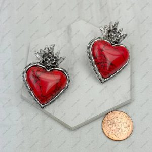 ER241130-04-SILVER-BLUE Silver metal with blue turquoise stone heart Earrings