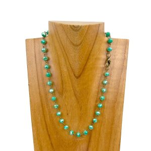 NKZ231116-48 17 Inches copper metal chain with green face cut crystal beads Necklace