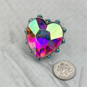 RGY241130-03-CLEAR Silver metal with clear crystal and blue turquoise stone beads Ring