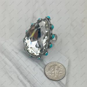 RGY241130-01-CLEAR Silver metal with clear crystal and blue turquoise stone beads Ring