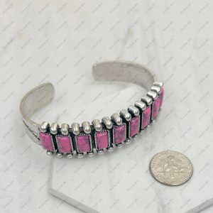 BR240715-02-HOT PINK                 Silver metal with hot pink turquoise stone bangle