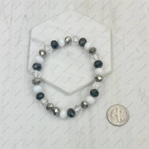 BR240713-31                     Black and white face cut crystal Beads stretch Bracelet