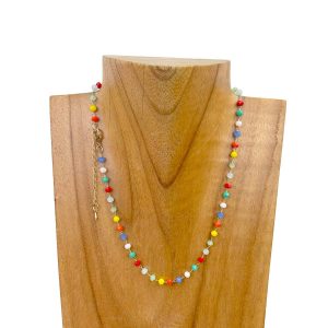 NKZ231116-30 15 Inches golden metal chain with green face cut crystal beads Necklace