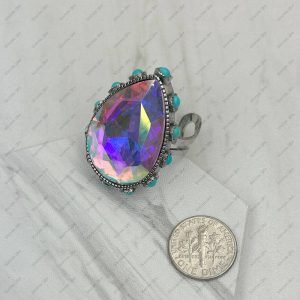 RGY241130-01-CLEAR Silver metal with clear crystal and blue turquoise stone beads Ring