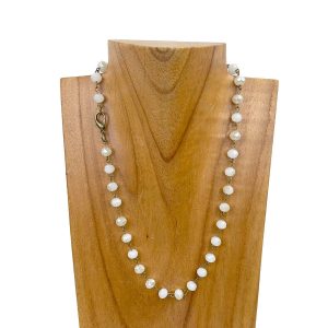 NKZ231116-41 17 Inches copper metal chain with green face cut crystal beads Necklace