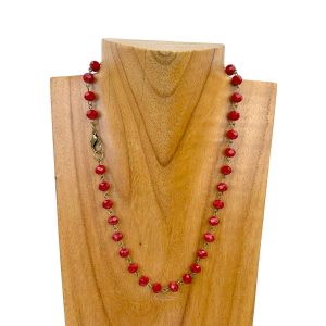 NKZ231116-41 17 Inches copper metal chain with green face cut crystal beads Necklace