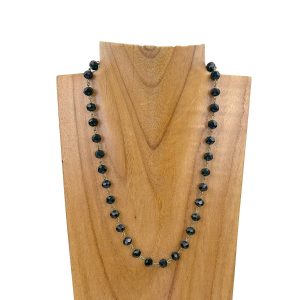 NKZ231116-41 17 Inches copper metal chain with green face cut crystal beads Necklace