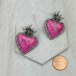 ER241130-04-SILVER-BLUE Silver metal with blue turquoise stone heart Earrings