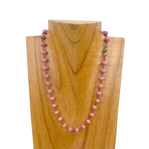 NKZ231116-41 17 Inches copper metal chain with green face cut crystal beads Necklace