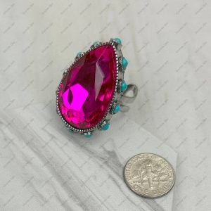 RGY241130-01-CLEAR Silver metal with clear crystal and blue turquoise stone beads Ring
