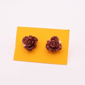 Rooted Rose Brown Floral Stud Earrings