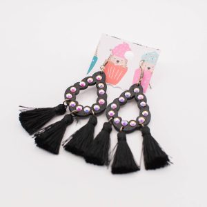 Midnight Sparkle Black Tassel Earrings
