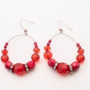 Radiant Courage Red Beaded Hoop Earrings