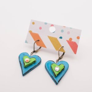 Open Heart Blue & Green Drop Earrings