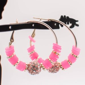 Joyful Pink Beaded Hoop Earrings