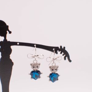 Big Heart Blue Crystal Bear Earrings