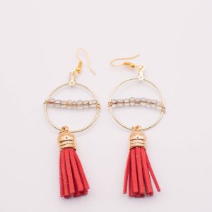 Boldly You Red Tassel Hoop Earrings