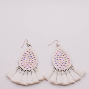 Soft Light White Tassel Statement Earrings